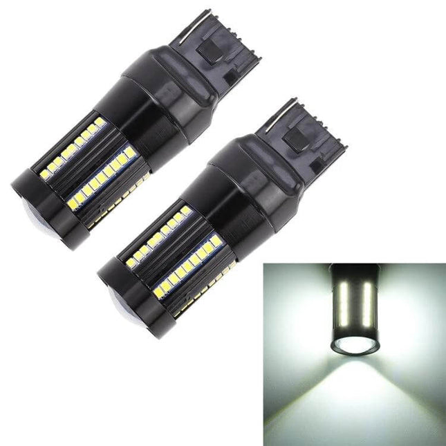 LED Car Turn And Reverse Light For Backup Use 66 LEDs - pair of black 66-LED reverse and turn signal bulbs with bright white beam