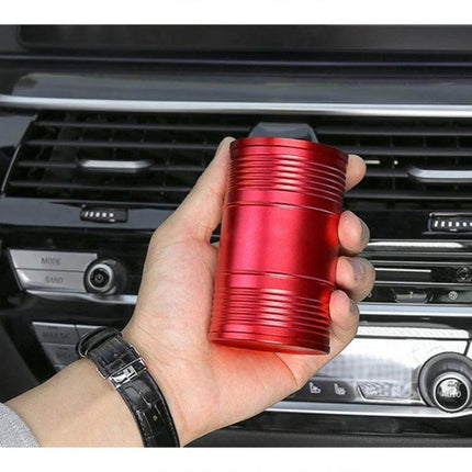 Portable Metal Car Trash Bin and Ashtray in Black or Red - red aluminum portable car trash bin and ashtray held in hand near dashboard