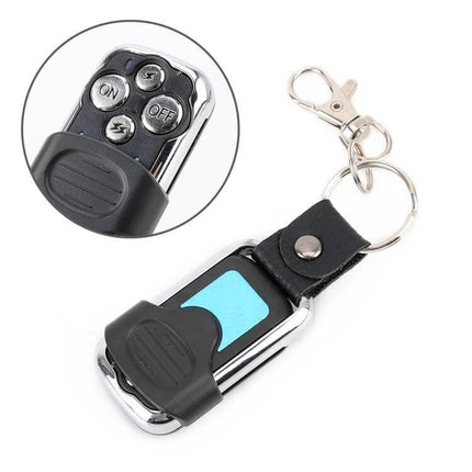 Universal Car LED Strobe Light With Remote Control For Vehicle Safety - compact keyring remote with ON/OFF buttons and leather fob