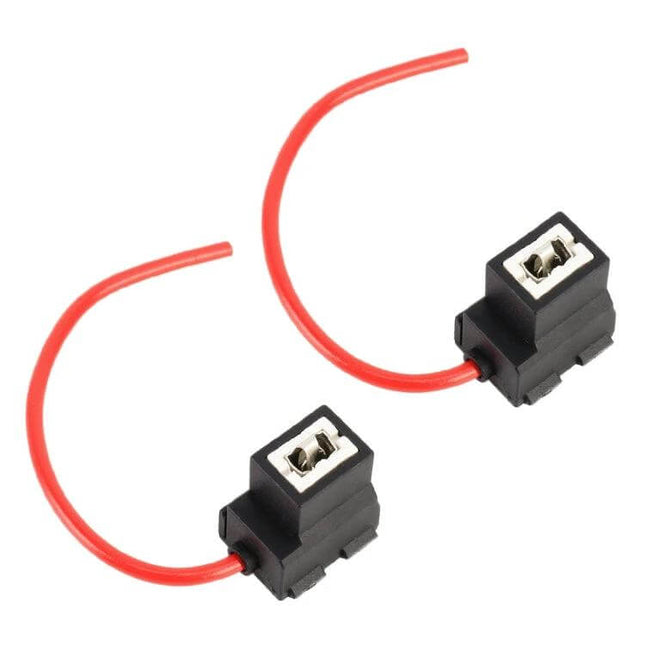 H1 H3 Car Bulb Holder With Wire, 2 Pack For Easy Headlight Install - two black plastic adapters with red wires for secure headlight bulb mounting