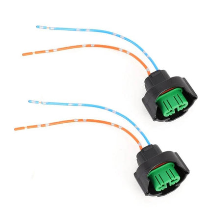 Car H8 H11 Bulb Holder Socket With Wire 2 Pack Replacement showing two black sockets with green inserts and orange/blue wires