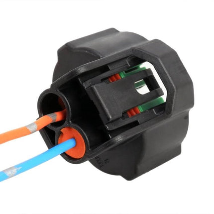 Car H8 H11 Bulb Holder Socket With Wire 2 Pack Replacement - close-up of black plastic socket adapter with orange and blue wires