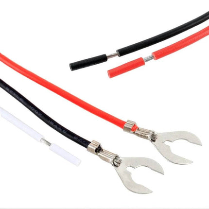 Universal Car LED Running Light With Remote Control – close-up of red, black, white wires with spade connectors for quick 12V installation
