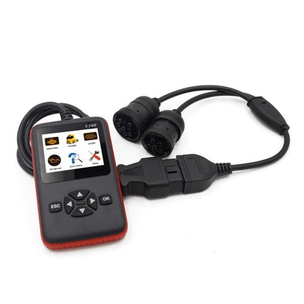 V500 OBDII Tool for Daily Vehicle Maintenance and Diagnostics handheld scanner with cables connected to OBDII port