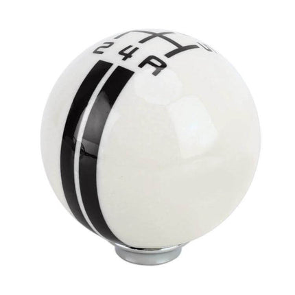 Universal Resin Ball Gear Shift Knob for Manual Vehicles - white resin ball with black racing stripes and shift pattern