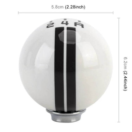 Universal Resin Ball Gear Shift Knob for Manual Vehicles white spherical resin knob with black racing stripe and chrome base