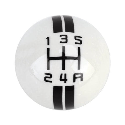 Universal Resin Ball Gear Shift Knob for Manual Vehicles white resin ball with black racing stripes and 5-speed pattern