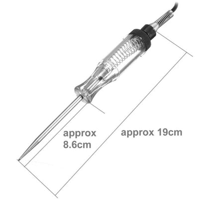 Practical Tool for Everyday Vehicle Electrical Checks - handheld 6-24V circuit tester with clear handle, spring clip and 19cm overall length