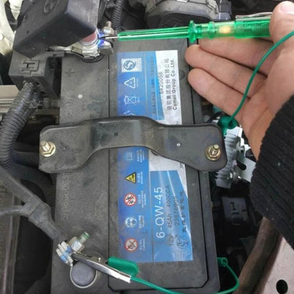 Handy Voltage Tester for Daily Home Electrical Tasks checking a car battery terminal with built-in illumination