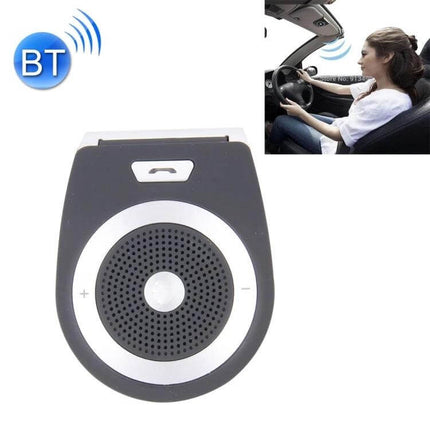 Jabra Tour Bluetooth Hands-Free In-Car Speakerphone mounted on sun visor showing driver using hands-free calling with Bluetooth and noise cancellation