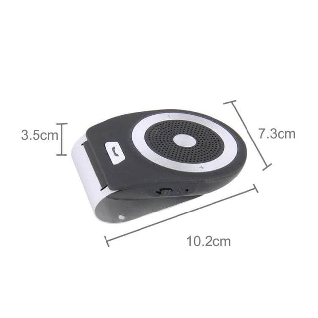 Jabra Tour Bluetooth Hands-Free In-Car Speakerphone mounted on sun visor showing compact dimensions and call controls