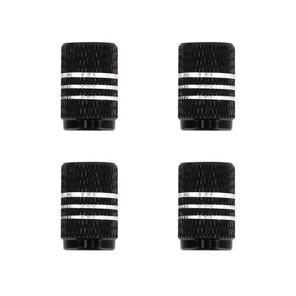 Metal Plated Circular Tire Valve Cap With White Diamond black textured set of four, low-profile Schrader valve caps protecting cores