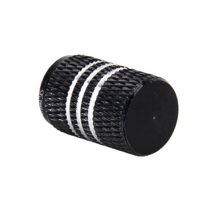 Metal Plated Circular Tire Valve Cap With White Diamond black knurled low-profile valve cap for Schrader stems, decorative white rings, dust and moisture protection