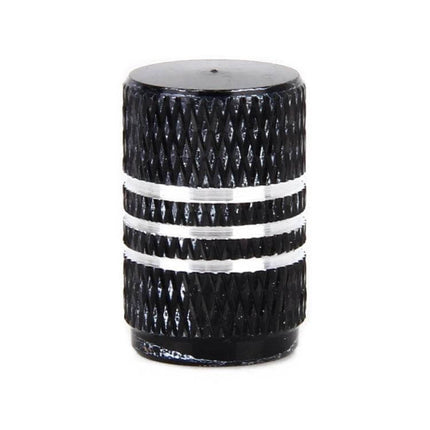 Metal Plated Circular Tire Valve Cap With White Diamond – black metal valve cap with white ring accents for Schrader valves, durable low-profile protection