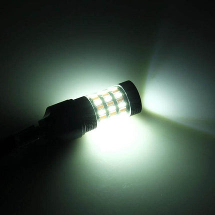 Dual Color Car Brake Light Turn Signal Bulb Long Life glowing white LED bulb showing plug-and-play retrofit for improved visibility