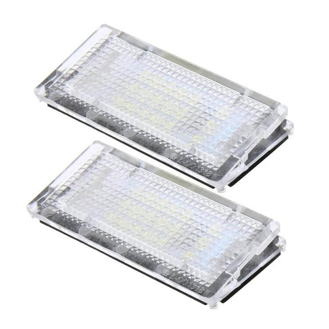 Two-Pack License Plate Light, White LED, Plug-and-Play rear license plate illumination kit with 18 SMD-3528 LEDs for BMW E46 1998–2003