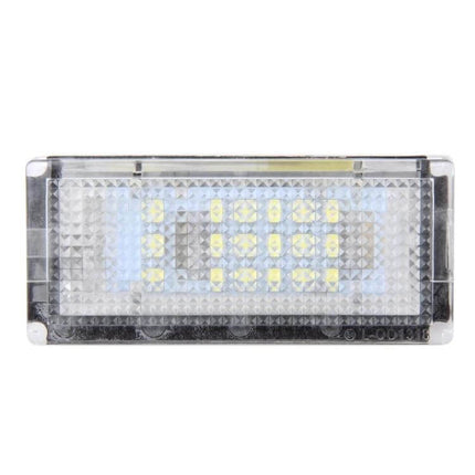 Two-Pack License Plate Light, White LED, Plug-and-Play — BMW E46 rear license plate light with 18 SMD-3528 LEDs, clear lens, OEM fit