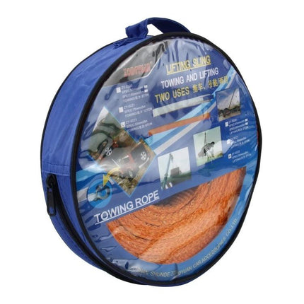 Zongyuan Towing Strap for Everyday Vehicle Recovery Needs packaged towing rope in round blue carry case, durable recovery strap for snow mud and transport