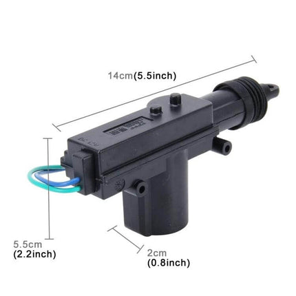 Car Door Lock Actuator For Central Locking 2-Wire Heavy Duty compact black actuator with wiring and dimensions shown