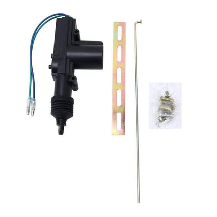 Car Door Lock Actuator For Central Locking 2-Wire Heavy Duty black actuator with wiring, mounting bracket, rod and screws kit