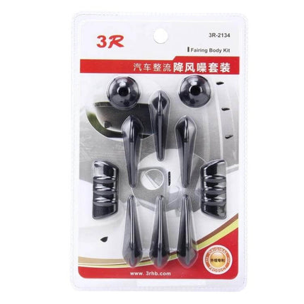 Rubber Noise-Cancelling Kit for Car Windows and Doors on blister pack showing black aerodynamic rubber pieces to reduce wind noise and scratches