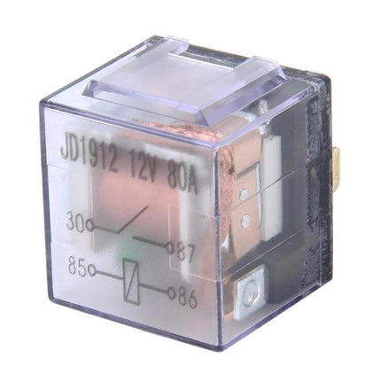 Waterproof Four Plug Car Relay With Warning Light For Everyday Use - clear 12V 80A automotive relay with visible terminals and warning indicator
