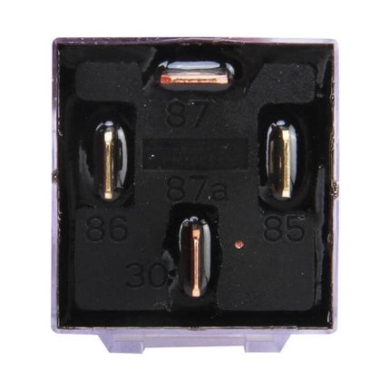 Waterproof Four Plug Car Relay With Warning Light For Everyday Use top view showing terminals 30 85 86 87 87a