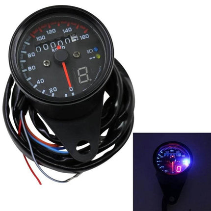 Universal Waterproof 3-in-1 Motorcycle Speedometer and Odometer with clear 0–160 km/h dial, LED backlight and wiring harness, compact waterproof gauge