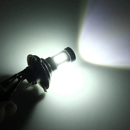 H4 Car Fog Lights LED Replacement for Clear White Beam bright LED bulb showing clear white beam and plug-and-play H4 design
