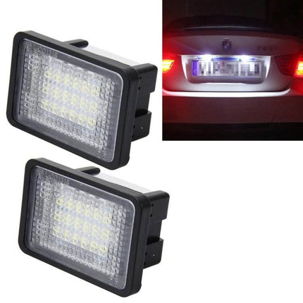 Mercedes GLK License Plate Light 2-Pack With 18 SMD LEDs White - two white LED license plate lamps, plug-and-play replacement with 18 SMD-3528 LEDs each