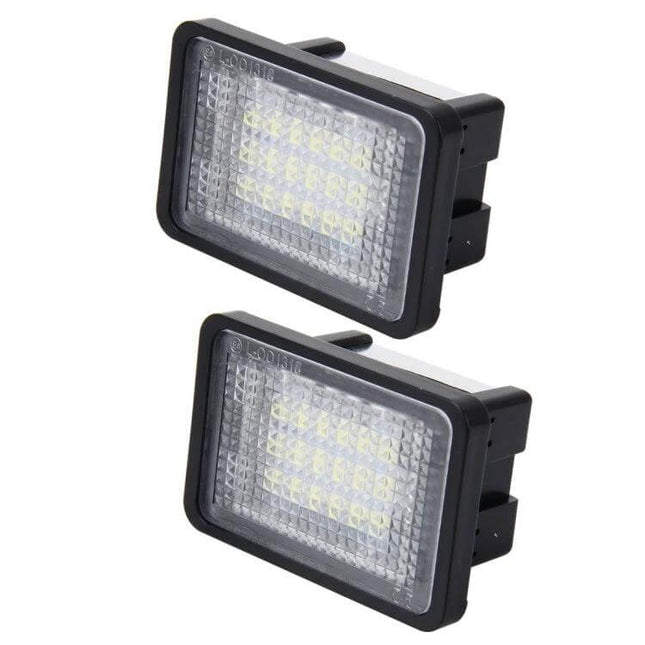 Mercedes GLK License Plate Light 2-Pack With 18 SMD LEDs White - two white LED license plate lamps, plug-and-play replacement for rear plate illumination