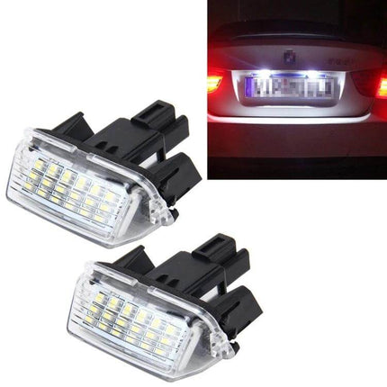 Toyota License Plate Light Set, 2-Pack, Easy Plug and Play LED replacement showing two SMD-3528 lamps and bright illuminated license plate