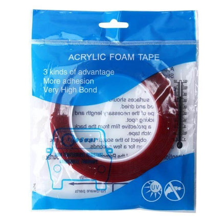 Acrylic Foam Double Sided Adhesive Tape for Signs and Auto Use, 5 Meters - red roll in retail packaging showing product branding and length
