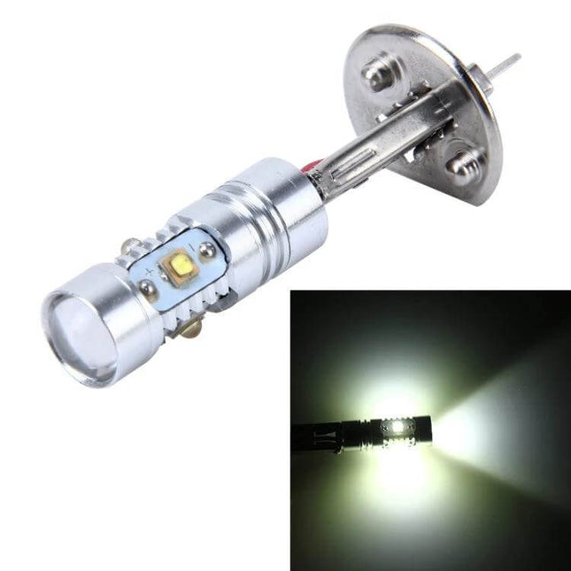 H1 Car Fog Light With 5 Cree LEDs For Foggy Weather Driving - slim silver LED fog bulb, five Cree LEDs, bright white beam, easy install