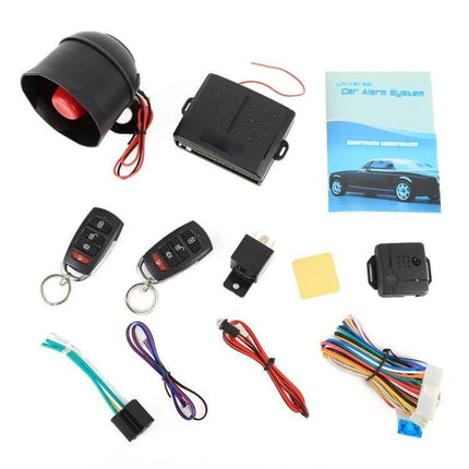 Car Safety Alarm with Two Remote Controls for Vehicle Protection - kit with siren, control module, wiring harness and two remotes