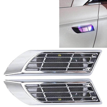Car Body Side Solar Colorful Strobe Warning Light For Nighttime Safety mounted on car side showing multicolor strobe and chrome grille-style housing