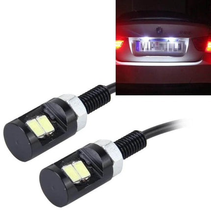 Car License Plate Light 2-Pack 12V 6500K For Clear Plate Illumination - two LED license plate bulbs showing bright white illumination on car plate