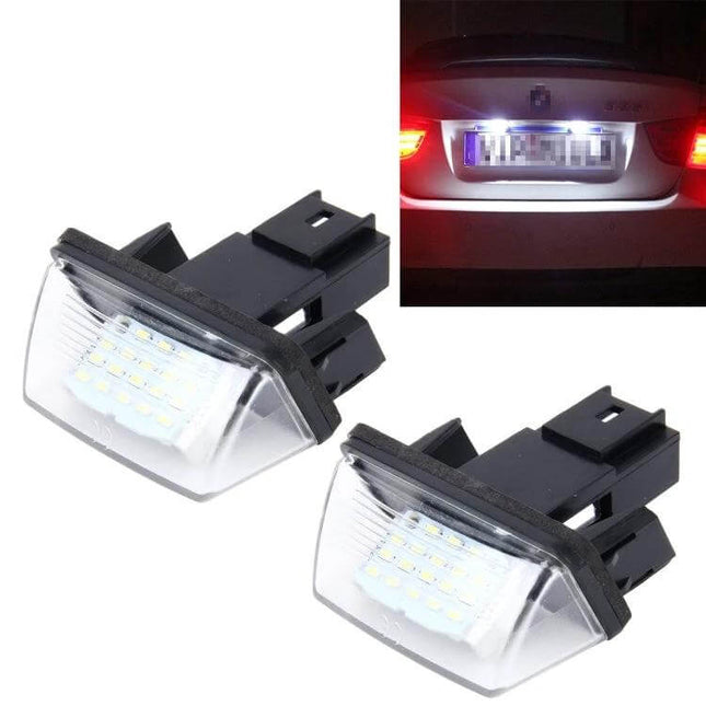 2-Pack License Plate Light for Peugeot and Citroen Vehicles - LED 24 SMD-3528 bright plug-and-play replacement showing illuminated plate (2-pack)