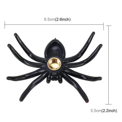 2 Pack Spider Shape Tire Valve Caps For Cars Motorcycles Bicycles - black spider valve cap close-up showing brass thread and dimensions