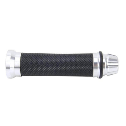Metal Left Handle Bar Grips with Rubber Cover for Yamaha Motorcycles - black textured grip with silver metal ends