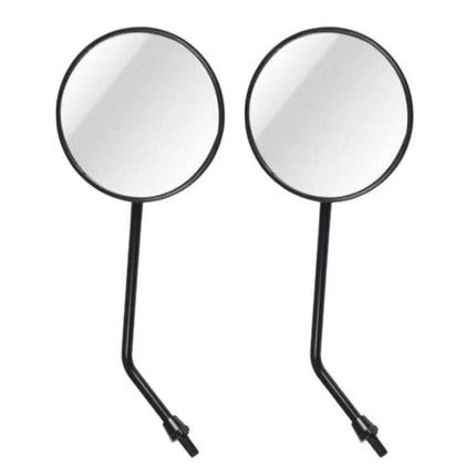 Set of 2 Universal Motorcycle Rear View Mirrors with Metal Holder - round black mirrors with metal holders for improved visibility and commuting safety