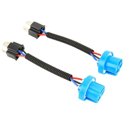 Bulb Holder Adapter With Wire For Car Headlights Pair - pair of blue plug lampholder adapters with wiring for LED headlight conversion