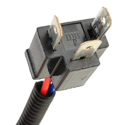 Bulb Holder Adapter With Wire For Car Headlights Pair - black 3-prong relay-style lampholder with red and blue wires for secure LED bulb fit