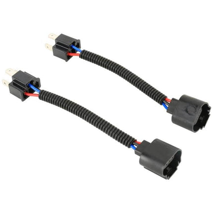H4 To H13 Bulb Holder Adapter With Wire For Secure LED Install - pair of black plastic wired adapters for LED headlight conversion