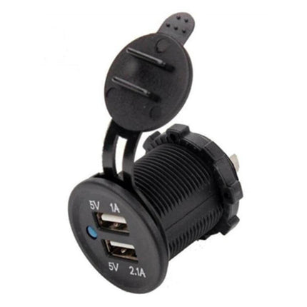 Car And Motorcycle Dual USB Charger For Everyday Use compact dual-port 5V 1A and 5V 2.1A panel mount with protective cap