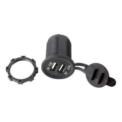 Car And Motorcycle Dual USB Charger For Everyday Use compact dual-port 5V 2.1A panel mount with protective cap — fits dashboards and tight panels