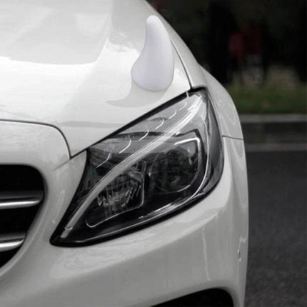 Durable Waterproof Rubber Exterior Horn for Car Decoration mounted on white car hood near headlight, weather-resistant decorative rubber horn