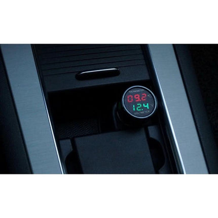 Car Voltage and Temperature Monitor for Daily Vehicle Checks - compact dashboard display showing real-time voltage 12.4V and temperature 09.2°