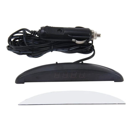 Essential Car Thermometer and Clock for Everyday Commutes black dashboard display with cigarette lighter power cord