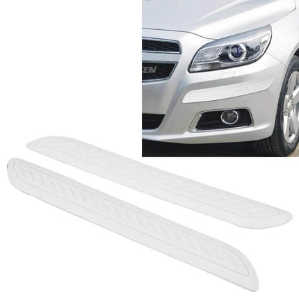 Universal Car Bumper Guard Protector Strip Set for Vehicles on white car bumper, peel-and-stick protective strips
